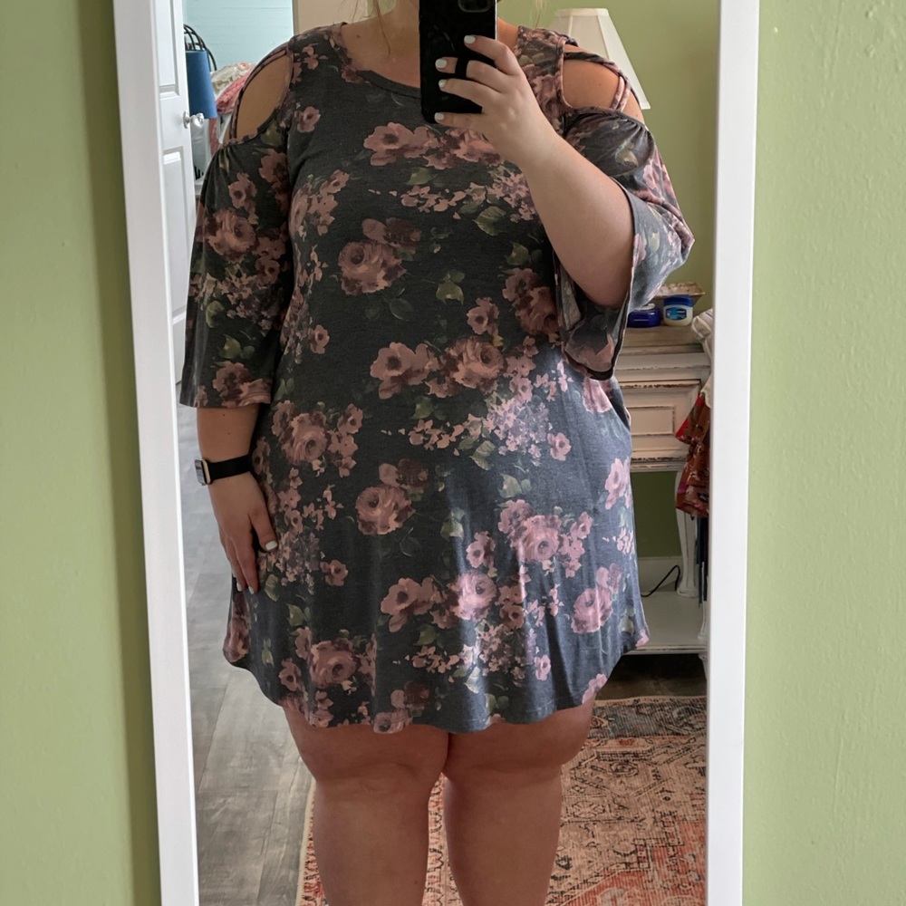 Floral cold shoulder dress
